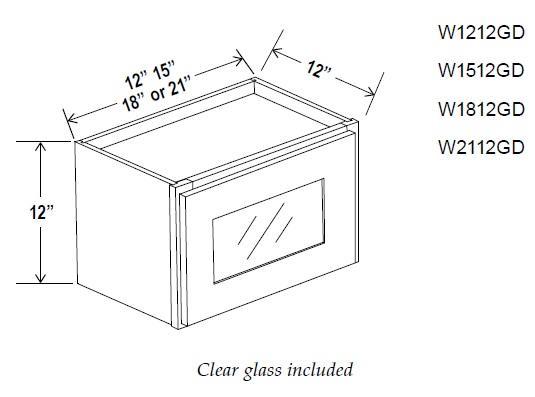 15" HIGH GLASS DOOR WALL CABINETS - Shaker B. Gray