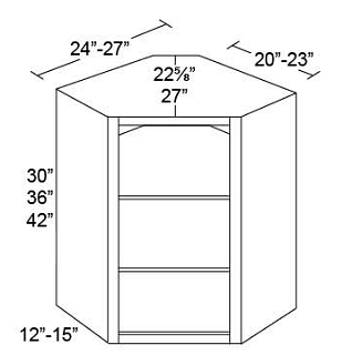 NO DOOR WALL DIAGONAL CORNER CABINET - FOR GLASS DOORS - Luna Timber